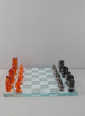 简约样品房客厅装饰橙色水晶棋盘摆件现代家居国际象棋桌面装饰品
