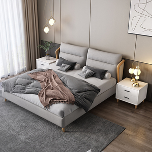 布艺床双人床可拆洗北欧简约现代齐边1.8米主卧轻奢 小户型软包床
