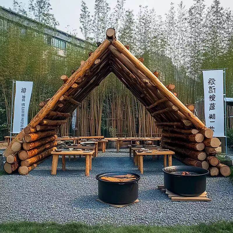 户外景区露营地三角木屋木制款凉亭农场木屋民宿庭院定制造景打造