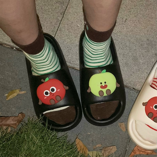 细细条eva可爱红苹果拖鞋男女