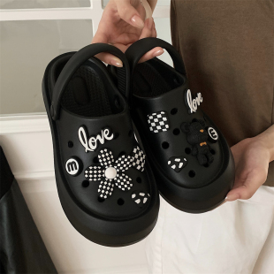 女夏 户外两穿防滑爱心小熊沙滩凉鞋 包头洞洞鞋 eva厚底百搭凉拖鞋