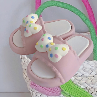 波点蝴蝶结彩色新款儿童凉拖鞋少女心创意花边室内防滑拖鞋女童夏