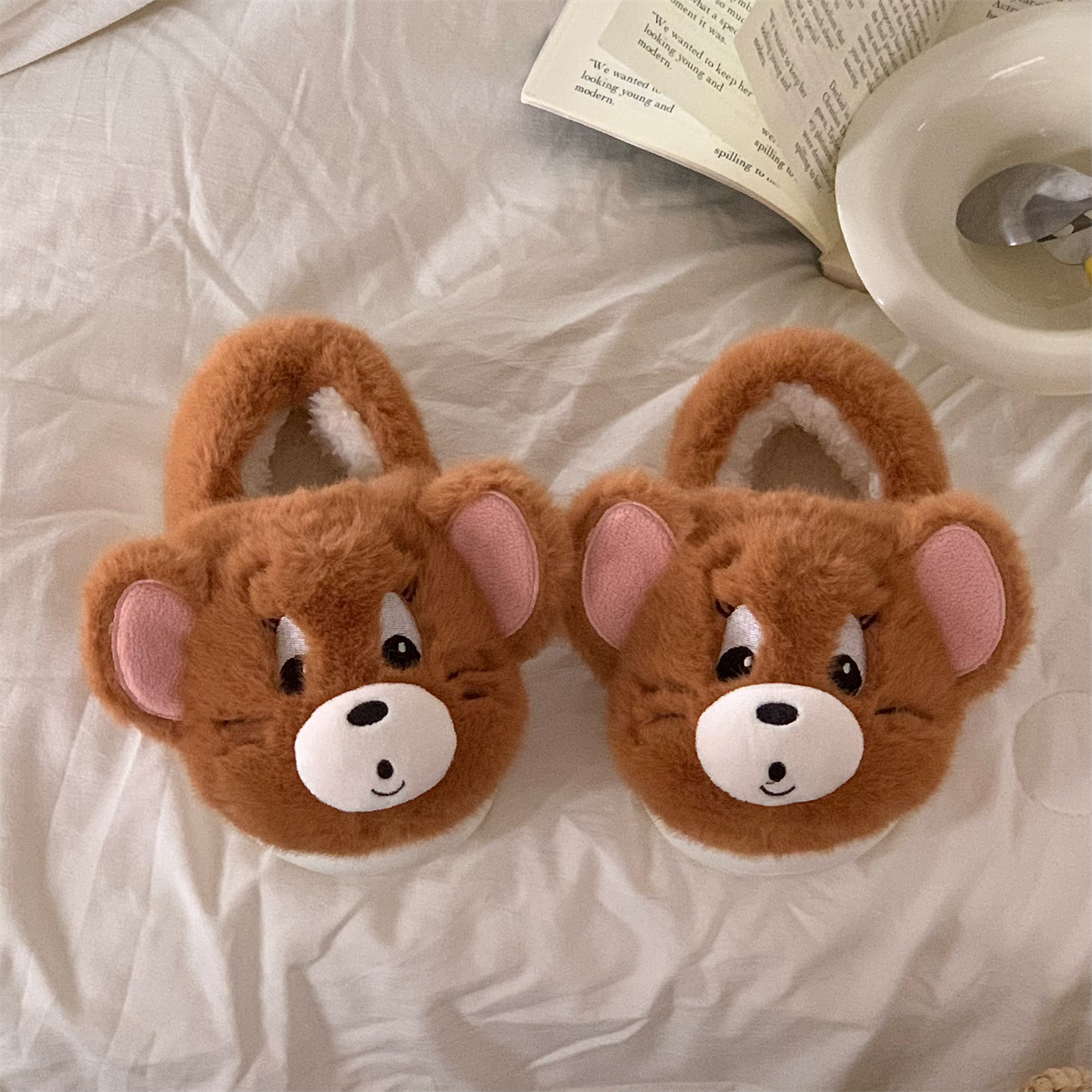 时尚正版猫和老鼠亲子棉拖鞋居家冬季保暖防滑趣味汤姆杰利毛毛鞋