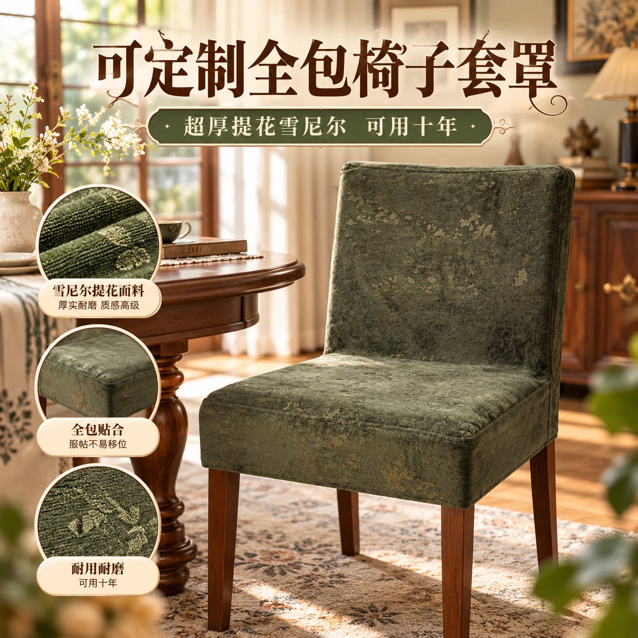 高级法式风餐椅椅子套罩可定制椅垫餐椅坐垫四季通用新款加厚耐磨