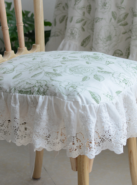 定制法式蕾丝座椅垫套乡村田园餐椅垫ins马蹄形可拆洗凳子垫蓝色