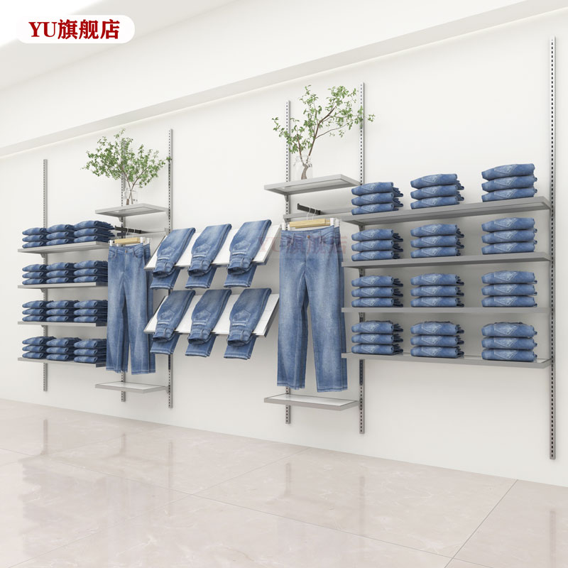服装店墙壁挂式展示架不锈钢拉丝服装展示架