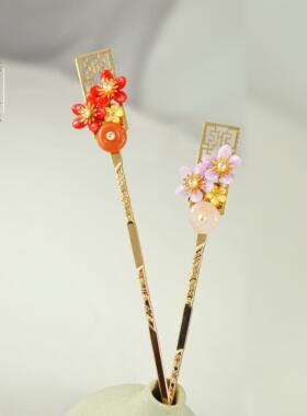 新中式簪子玛瑙玉髓发簪古风复古