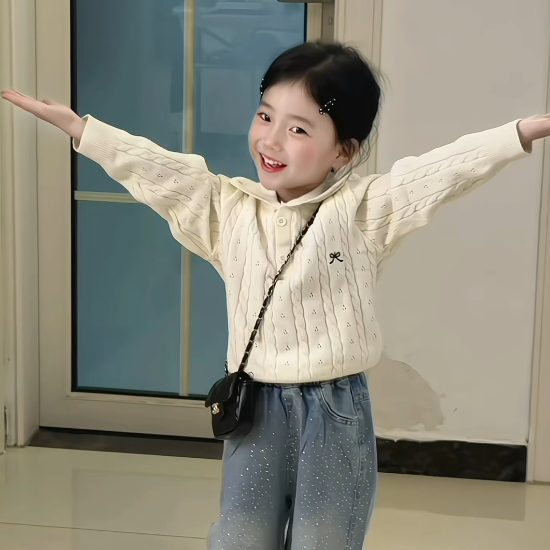 2026春秋新款女童polo衫娃娃领针织衫儿童中大童毛衣学院风上衣