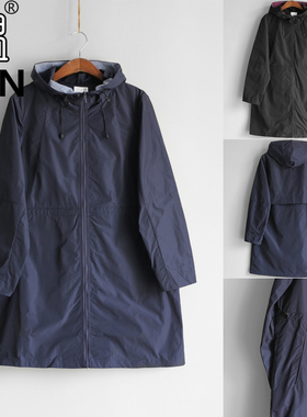 YUN韫2026春季新品女装连帽拉链门襟中长款单层抽绳风衣外套 6111