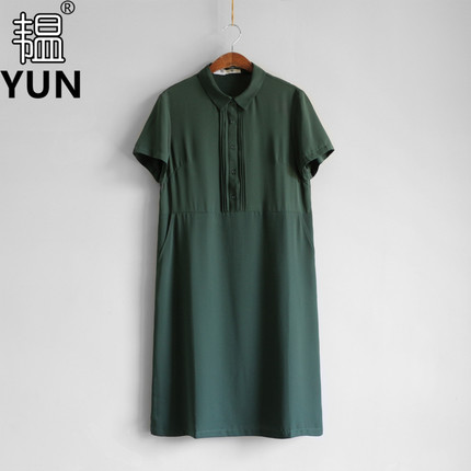 YUN韫夏季新品女装翻领风琴半开扣宽松版短袖优雅连衣裙 5722兜兜