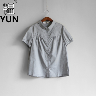 YUN韫2026夏季新品女装翻领单排扣水洗棉宽松显瘦短袖女衬衫 6271