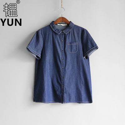 韫显瘦通勤单排扣短袖牛仔女衬衫