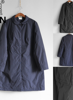 YUN韫2025冬季新品女装圆边翻领单排扣长款风衣式夹棉女外套 6068