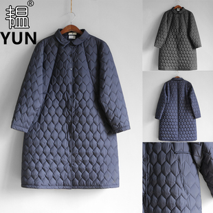 轻便女棉服 YUN韫初春冬季 翻领单排按扣波浪格中长款 女装 5028 新品