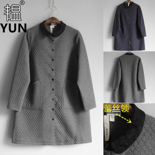 女装 新品 蕾丝领夹棉中长款 女外套 休闲棉衣1702 YUN韫春季 韩版 秋季