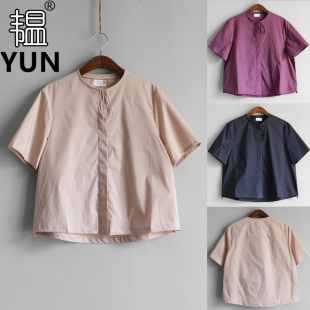 YUN韫2026夏季新品女装圆领纯棉绑带单排扣遮门襟显瘦女衬衫 6207