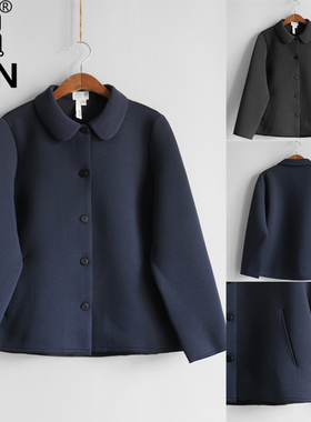 YUN韫春季女装彼得潘领单排扣减龄液态棉小西装女外套 3926兜兜