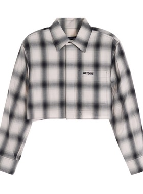 WE11DONE FW24 短款格纹落肩长袖衬衫 女款 黑色