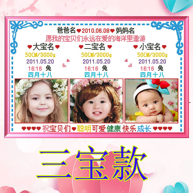 定制宝宝出生证明真人照片十字绣线绣订做钻石画满钻全家福纪念