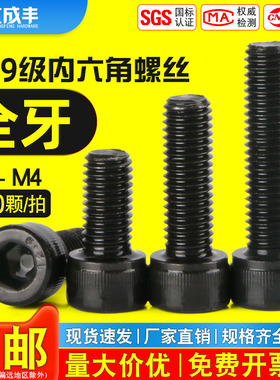 12.9级内六角螺丝3M4M5M6M8M10M12M16黑色全牙螺栓杯头加长螺丝钉