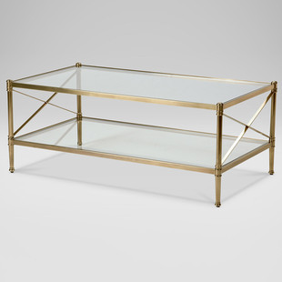 简约客厅双层茶几轻奢现代钢化玻璃长方形可移动沙发桌子金色 意式