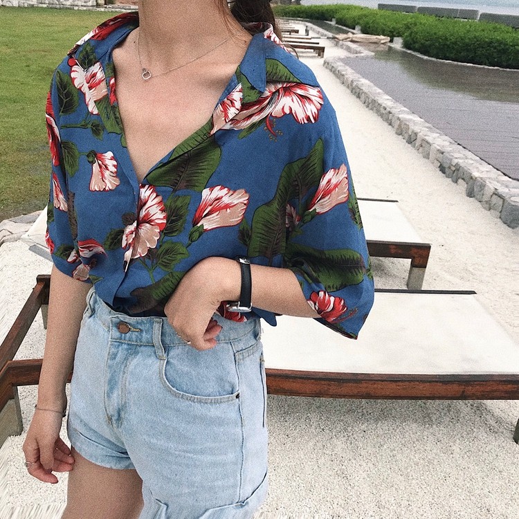 复古港味chic宽松印花衬衫女夏短袖原宿inspolo衫女港风衬衣上衣在类目 女装/女士精品, 衬衫中 - 来自Buy2taobao.com提供专业的淘宝代购服务