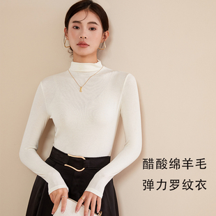 半高领打底衫女春秋冬季内搭纯棉加绒堆堆领洋气纯白黑色长袖上衣
