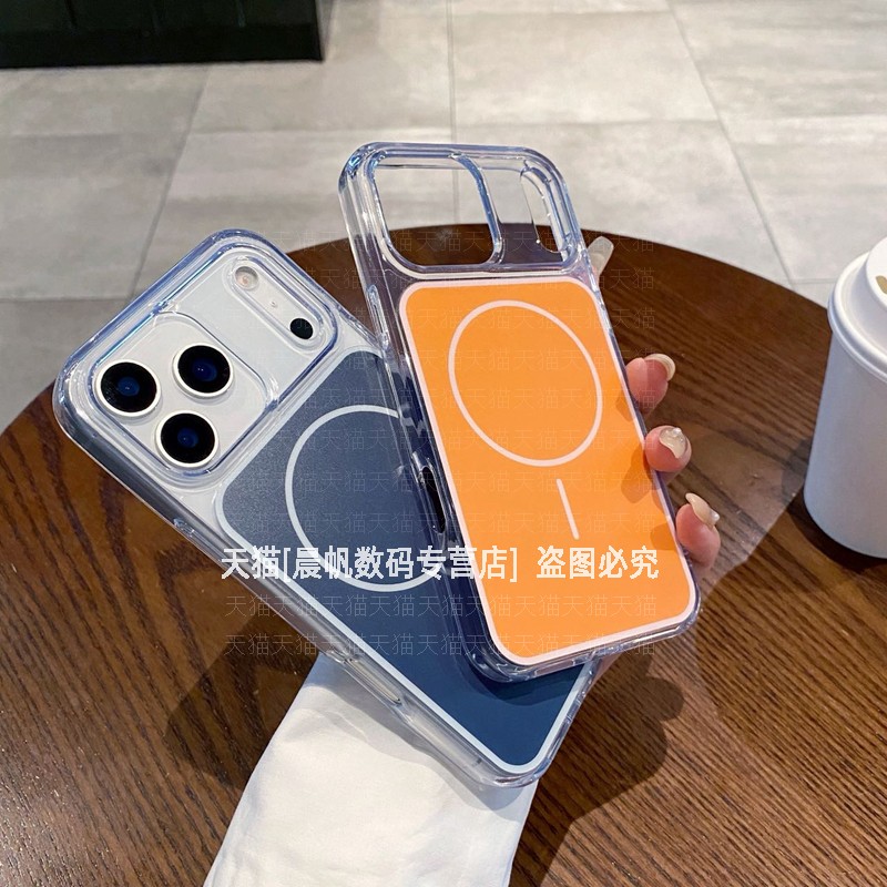 电镀透明带磁吸圈软边硬底