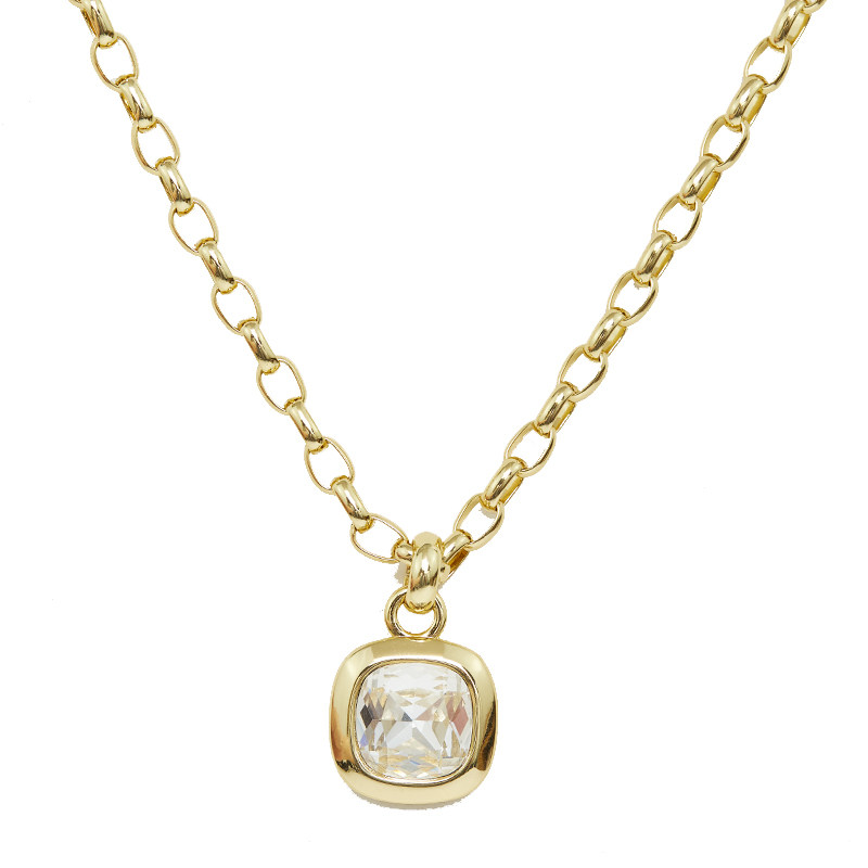 欧美大气轻奢时尚方形奥地利水晶宝石吊坠dk锁骨项链高级感饰品女