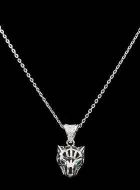 钛钢欧美时尚豹子头吊坠项链