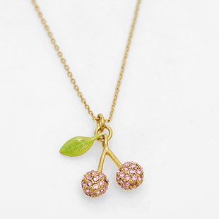 boshuolin 清新水果镶钻粉色樱桃坠锁骨项链饰品女 juicy甜美时尚