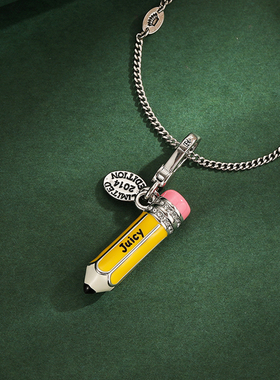 立体镶钻珐琅釉黄色铅笔吊坠项链