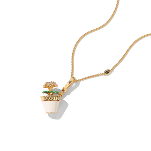 boshuolin 镶钻粉花花盆可打开吊坠盆栽挂坠 juicy珐琅釉立体时尚