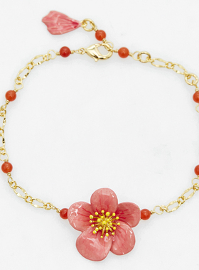 法式森系时尚彩釉梅花花朵手链甜美气质镀金手饰新款潮女原创设计
