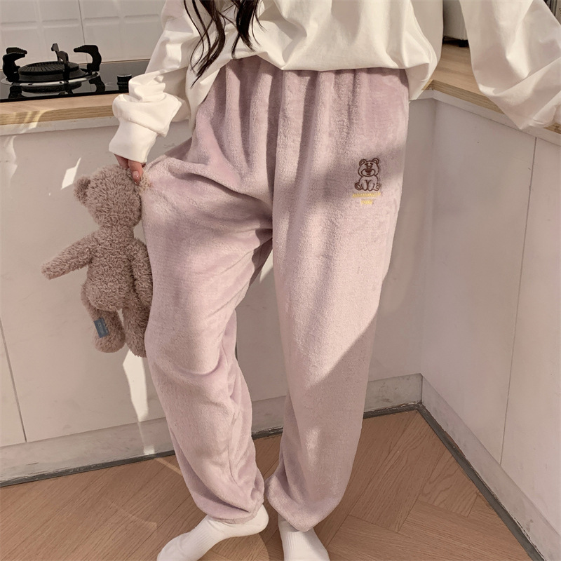 冬天珊瑚绒睡裤保暖大码加厚法兰绒可外穿女士单裤家居裤秋冬季