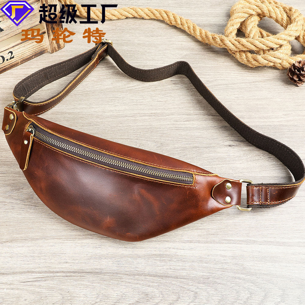 玛轮特疯马皮跨境货源男士腰包头层牛皮欧美复古真皮男胸前包时尚,箱包皮具/热销女包/男包,男士包袋,淘宝优惠券,粉丝福利购,淘宝优惠卷