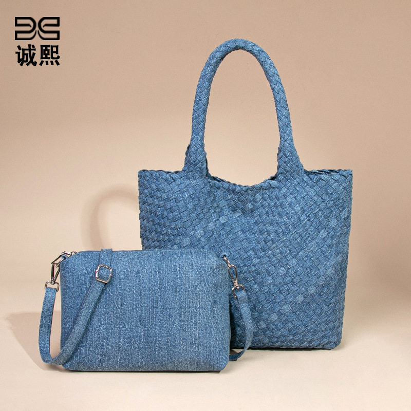 韩版牛仔布手工编织包包高级感单肩斜挎腋下包手提菜篮子母托特包,箱包皮具/热销女包/男包,单肩包,淘宝优惠券,粉丝福利购,淘宝优惠卷