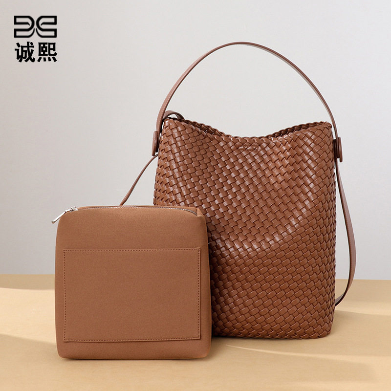 复古单肩斜挎包高级感大容量手提水桶包跨境潮流腋下包编织子母包,箱包皮具/热销女包/男包,单肩包,淘宝优惠券,粉丝福利购,淘宝优惠卷