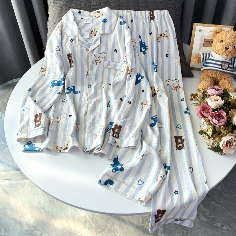 云朵棉情侣睡衣女春秋季新款可爱卡通长袖长裤男士宽松家居服套装