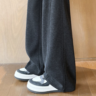 醋酸羊毛呢阔腿裤女秋冬季加绒2025新款窄版直筒小个子香蕉弯刀裤