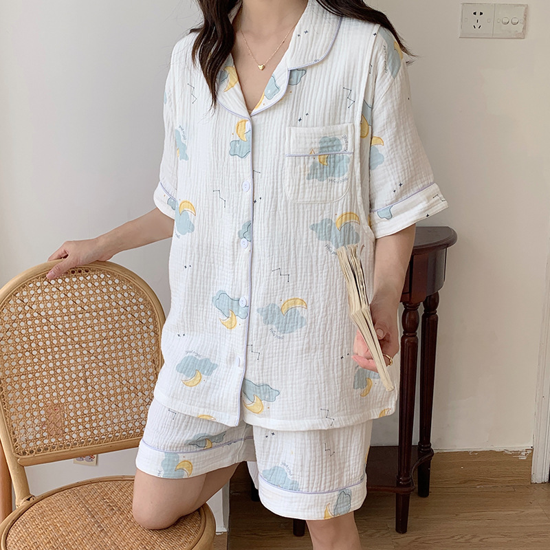 夏季哺乳睡衣夏装月子服孕妇套装薄款夏天短袖短裤怀孕期纯棉纱布