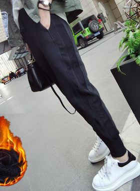 加绒加厚运动裤女秋冬学生韩版宽松休闲裤子2025长裤束脚哈伦裤潮