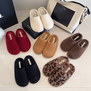 韩版休闲毛毛拖鞋女2025新款冬季外穿平底懒人穆勒鞋加绒包头半拖
