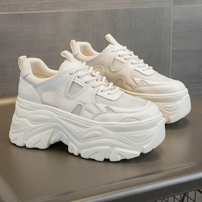 老爹鞋女春季新款欧洲站厚底增高透气运动鞋子休闲真皮女鞋8厘米