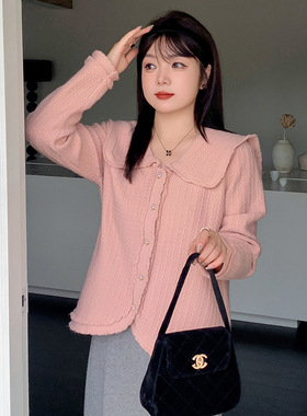 大码女装高级感气质名媛小香外套2025冬胖mm宽松针织开衫女22526