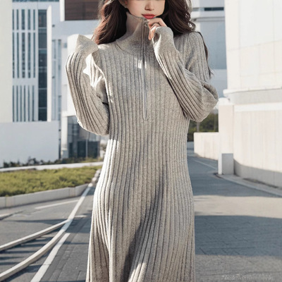 秋冬内搭法式气质配大衣长款毛衣裙加厚慵懒风超好看针织连衣裙女