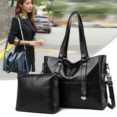 外贸软皮女包潮流十字拼接女式大包包经典双箭头子母包质感手提包