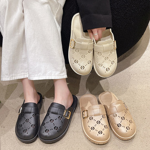 女 跨境外贸G家字母洞洞鞋 厚底情侣包头拖鞋 半拖松糕夏季 凉鞋