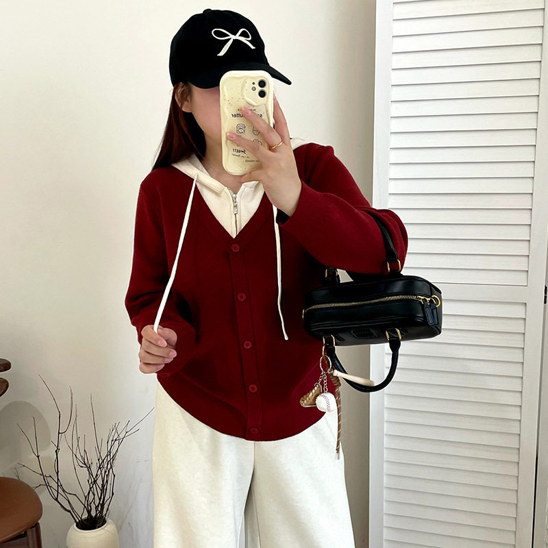 大码女装撞色假两件连帽卫衣女休闲外套2025冬款胖mm针织衫23311,女装/女士精品,毛针织衫,淘宝优惠券,粉丝福利购,淘宝优惠卷