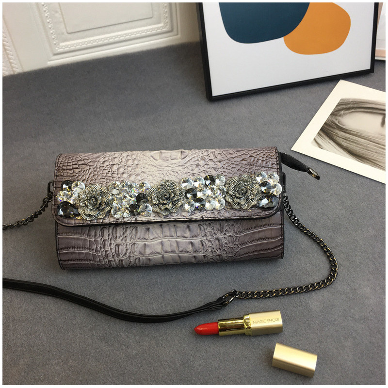 跨境手拿包女高级感欧美复古鳄鱼纹单肩小方包镶钻花朵链条斜挎包,箱包皮具/热销女包/男包,单肩包,淘宝优惠券,粉丝福利购,淘宝优惠卷